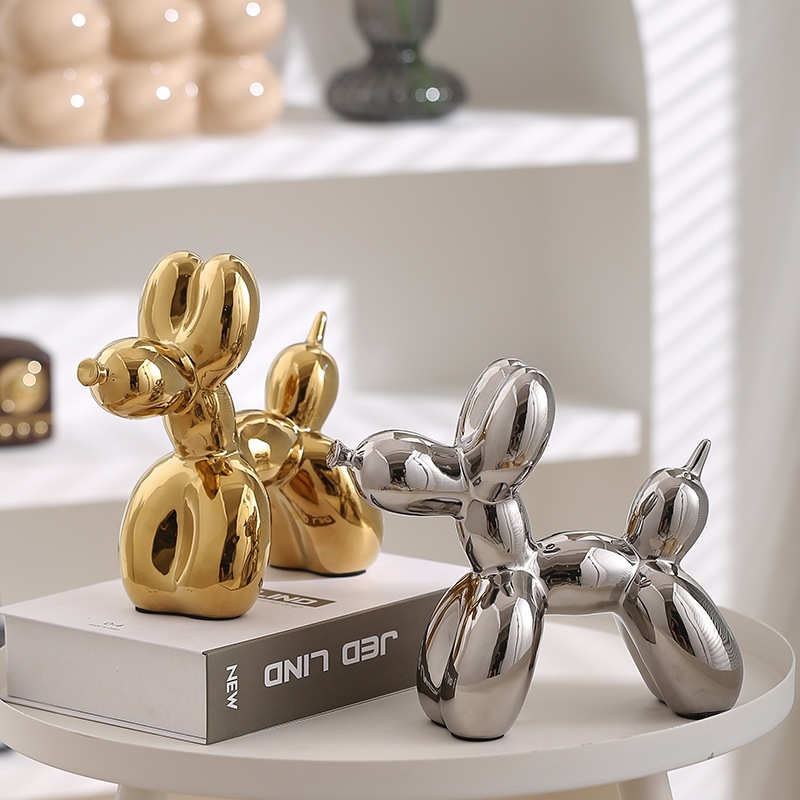 Tượng cún xoắn sứ mạ vàng bạc decor nhà cửa