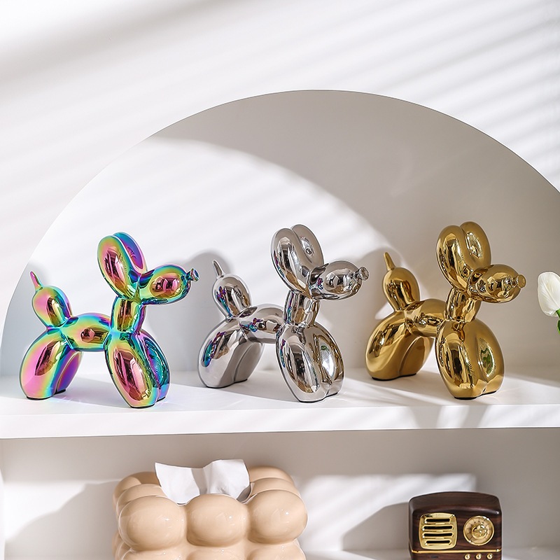 Tượng cún xoắn sứ mạ vàng bạc decor nhà cửa