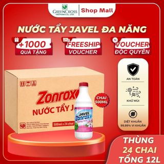 Thùng 24 Chai Nước Tẩy Đa Năng ZonRox Javel 500ml – Tẩy Trắng Vết Bẩn Hiệu Quả