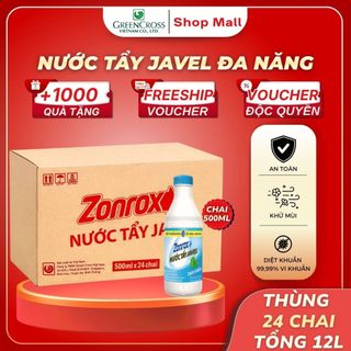 Thùng 24 Chai Nước Tẩy Đa Năng ZonRox Javel 500ml – Tẩy Trắng Vết Bẩn Hiệu Quả
