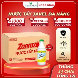 Thùng 24 Chai Nước Tẩy Đa Năng ZonRox Javel 500ml – Tẩy Trắng Vết Bẩn Hiệu Quả