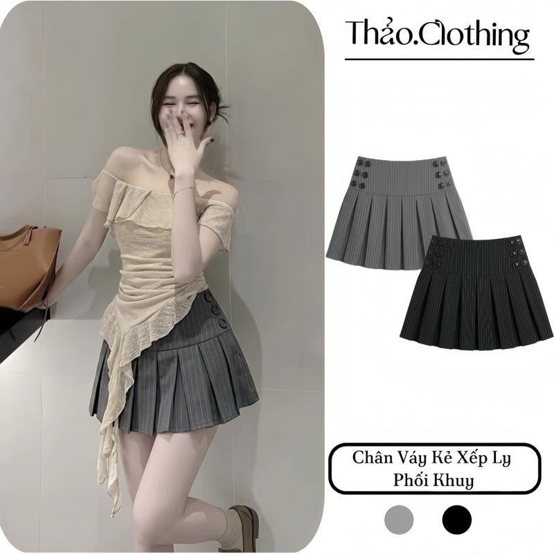 Váy Kẻ Xếp Ly Dáng Ngắn Phối Khuy Chất Đẹp Dày dặn - Thảo.Clothing