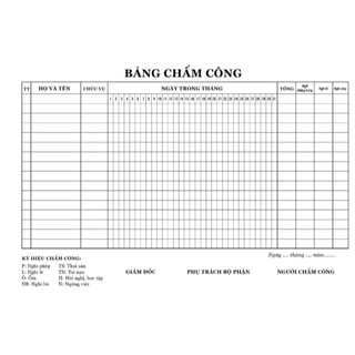 Sổ Chấm Công A4 100 Trang – Bảng Chấm Công Tháng Theo Dõi Ngày Công Nhân Viên, Nghỉ Phép, Tăng Ca, Quản Lý Nhân Sự
