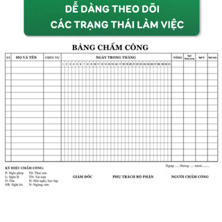 Sổ Chấm Công A4 100 Trang – Bảng Chấm Công Tháng Theo Dõi Ngày Công Nhân Viên, Nghỉ Phép, Tăng Ca, Quản Lý Nhân Sự