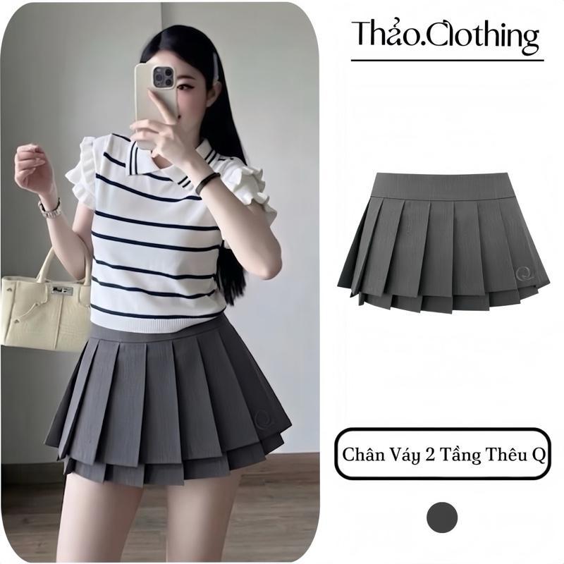 CHÂN VÁY XẾP LY 2 TẦNG THÊU CHỮ Q Có Quần Bảo Hộ S106