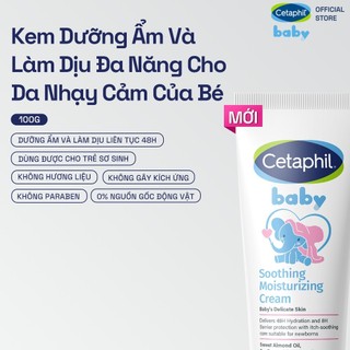Dầu massage cho bé sơ sinh, Kem dưỡng ẩm làm dịu da Cetaphil Baby Soothing & Moisturizing Cream 100g