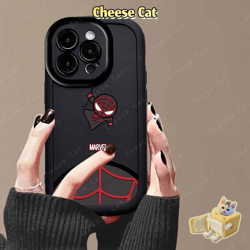 Marve Ốp điện thoại iPhone Spider người nhện đen cho iPhone 11 12 13 14 15 16 17 Pro Max/Plus/Air Xs Max XR 7P