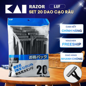 Set 20 dao cạo râu Kai LUF-20P 2 lưỡi màu đen có nắp nhựa bảo vệ