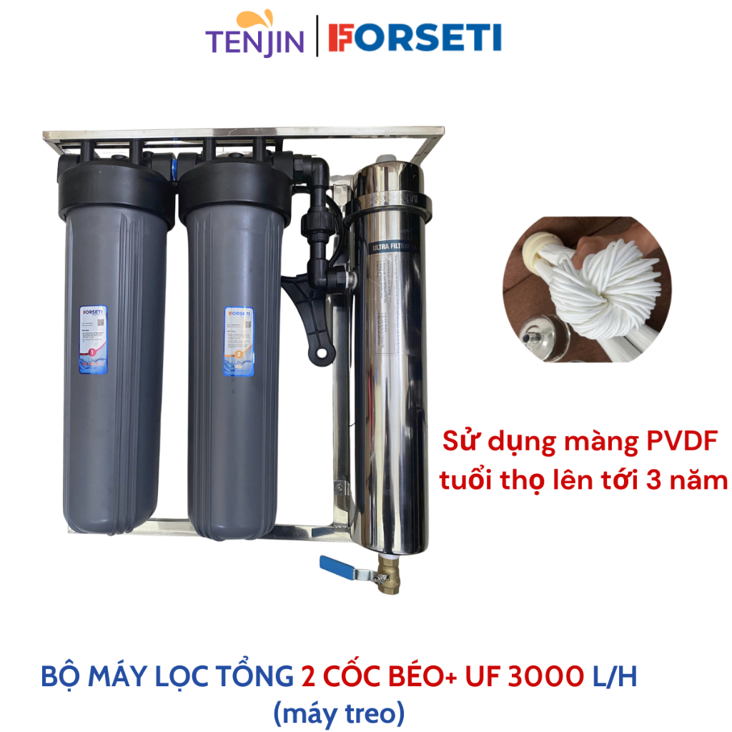 Bộ Máy Lọc Tổng Đầu Nguồn UF Bao Gồm 2 Lõi Béo+ Màng UF 3000 L/H Lõi 2 CTO Than Nén Dùng :Lọc Sinh Hoạt (Treo Tường)