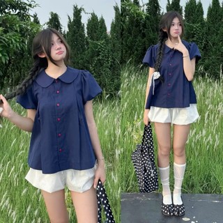 Áo sơ mi cổ sen dáng babydoll mát mẻ mùa hè cho các nàng mặc basic