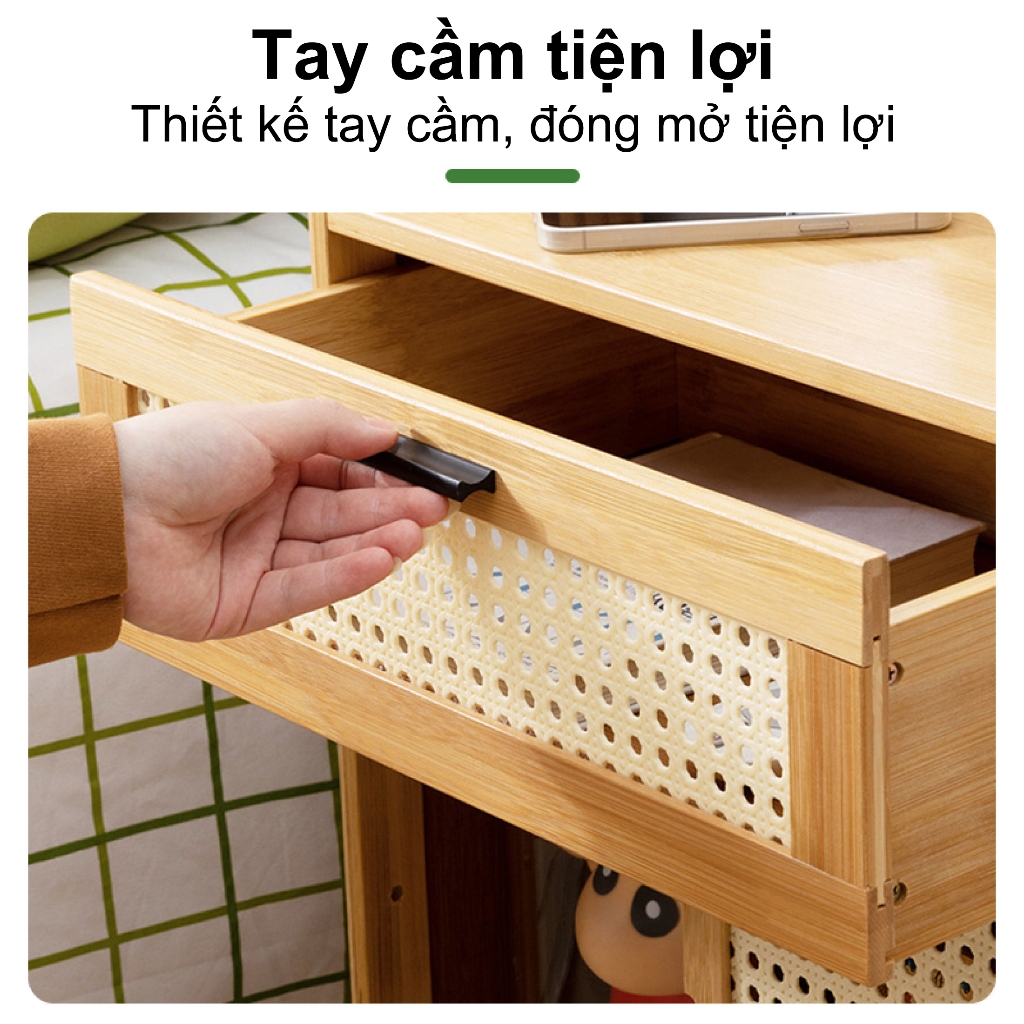 Tủ Đầu Giường  Gỗ Tự Nhiên Màu Sáng Thiết Kế Tối Giản Phong Cách Bắc Âu Kệ Đựng Đồ Phòng Ngủ Góc
