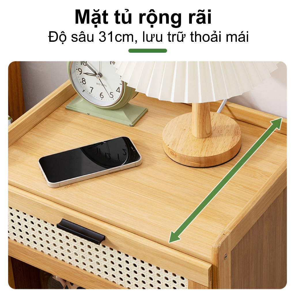 Tủ Đầu Giường  Gỗ Tự Nhiên Màu Sáng Thiết Kế Tối Giản Phong Cách Bắc Âu Kệ Đựng Đồ Phòng Ngủ Góc