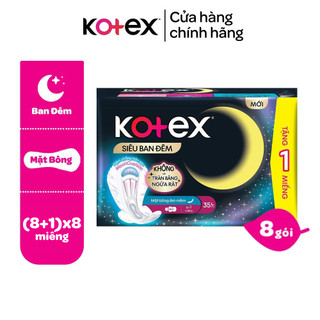 Lốc 8 gói BVS Kotex Siêu Ban Đêm 35cm Mặt bông Êm Mềm chống tràn sau 8+1 miếng