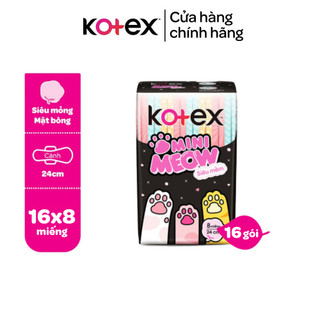Combo 16 Băng vệ sinh Kotex MiniMeow Siêu mềm siêu mỏng cánh 8 miếng