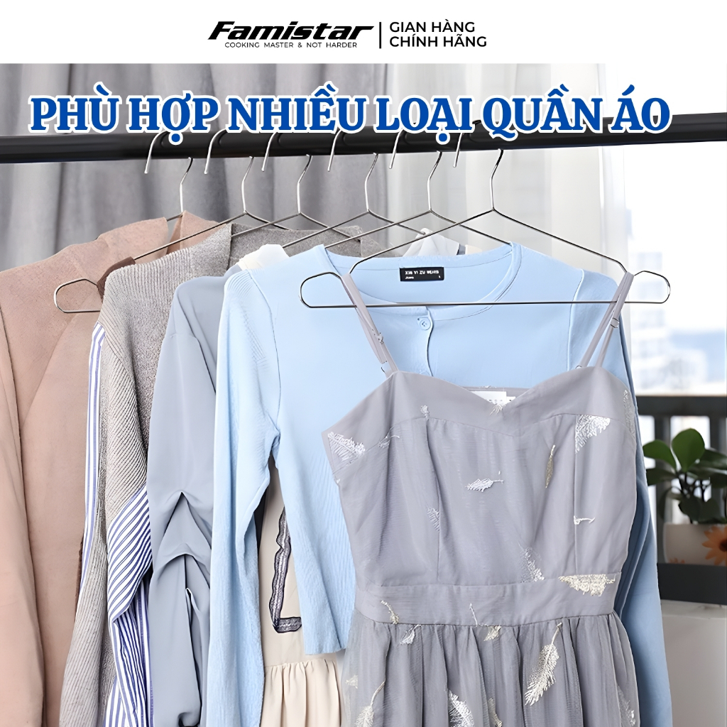 Combo 50 móc treo quần áo INOX Famistar, móc phơi quần áo, móc quần áo, móc treo quần áo trẻ em MQA