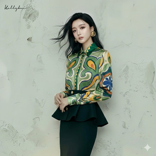 [KELLYBUI] Áo sơ mi lụa hoạ tiết dài tay thiết kế cao cấp sang trọng, lịch sự.