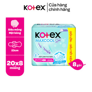 Combo 8 gói băng vệ sinh Kotex Maxcool French Spa Siêu mỏng cánh 23cm (20M/gói)