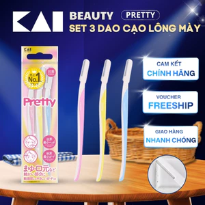 Set 3 Dao Cạo Lông Mày Nữ Pretty Kai Tay Cầm Dài và nhỏ gọn có nắp nhựa bảo vệ