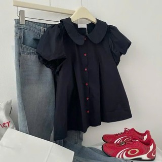 Áo sơ mi cổ sen dáng babydoll mát mẻ mùa hè cho các nàng mặc basic