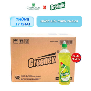 Thùng 12 Chai Nước Rửa Chén Greenex 750g - Thiên Nhiên Hương Chanh, Đánh Bay Dầu Mỡ, Tiết Kiệm