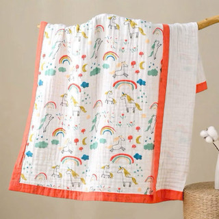 Khăn tắm, chăn đắp xô nhăn có viền 6 lớp kt:110x110cm