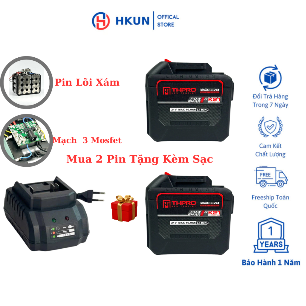 Pin 20 THPRO 3mosfet Chân Pin Phổ Thông m21-4cm Dùng Cho Máy Mài, Khoan(Combo 2 Pin 20 Tặng 1 Sạc)