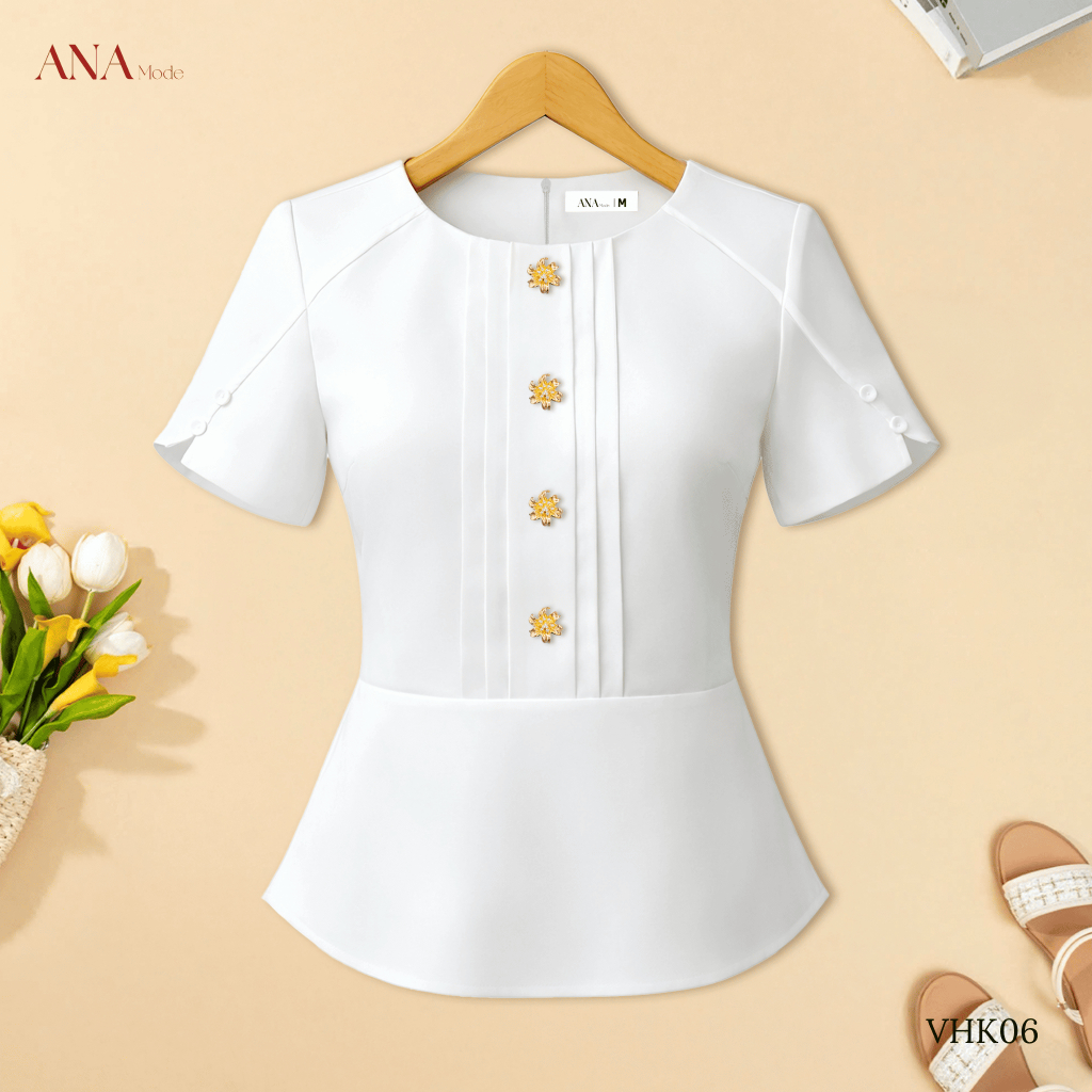 Áo Kiểu Peplum Trung Niên ANA Mode Chất Liệu Cotton Xược Quý Phái Đi Tiệc Quà Tặng Mẹ AK25VHK06