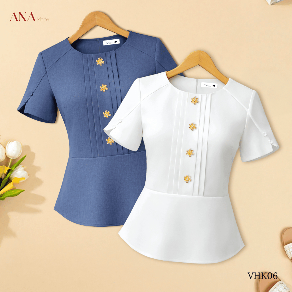 Áo Kiểu Peplum Trung Niên ANA Mode Chất Liệu Cotton Xược Quý Phái Đi Tiệc Quà Tặng Mẹ AK25VHK06
