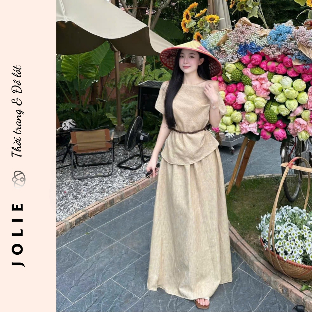 Set Bộ Đũi Linen JOLIE Cao Cấp – Áo Kiểu Phối Chân Váy Dài Vintage Thanh Lịch