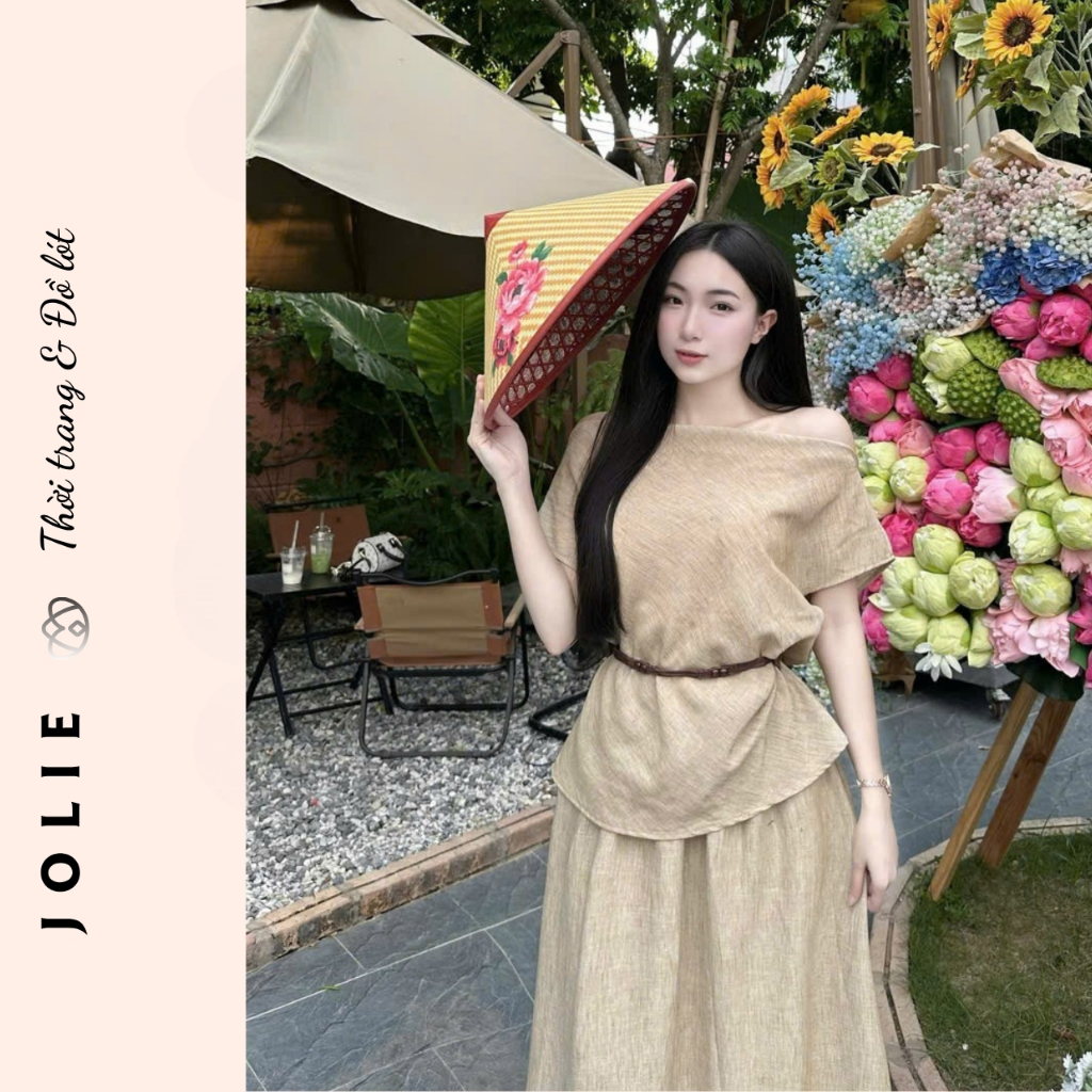 Set Bộ Đũi Linen JOLIE Cao Cấp – Áo Kiểu Phối Chân Váy Dài Vintage Thanh Lịch