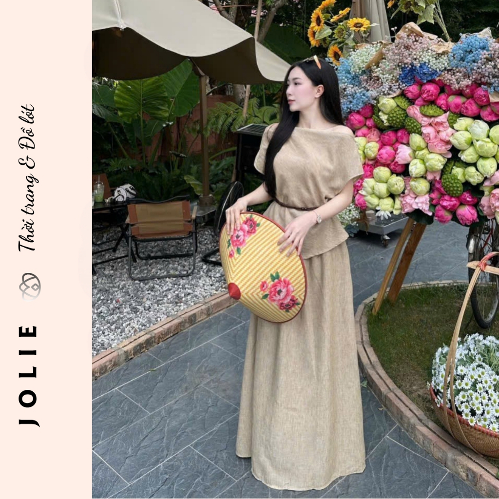 Set Bộ Đũi Linen JOLIE Cao Cấp – Áo Kiểu Phối Chân Váy Dài Vintage Thanh Lịch