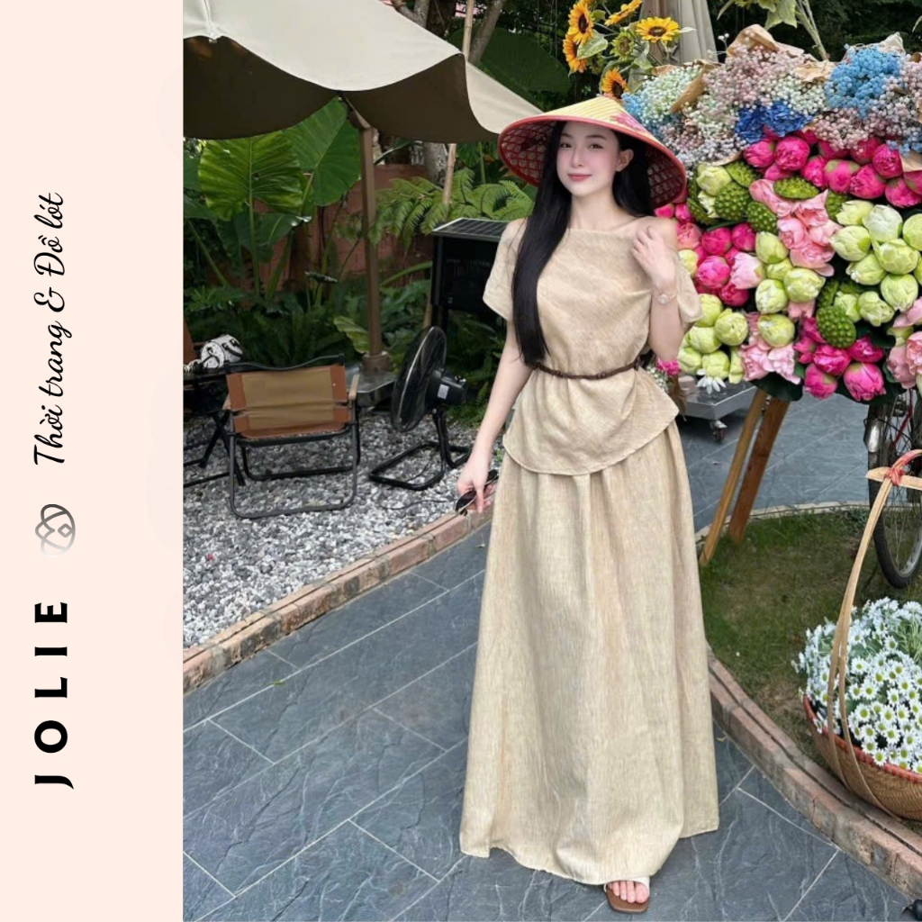 Set Bộ Đũi Linen JOLIE Cao Cấp – Áo Kiểu Phối Chân Váy Dài Vintage Thanh Lịch
