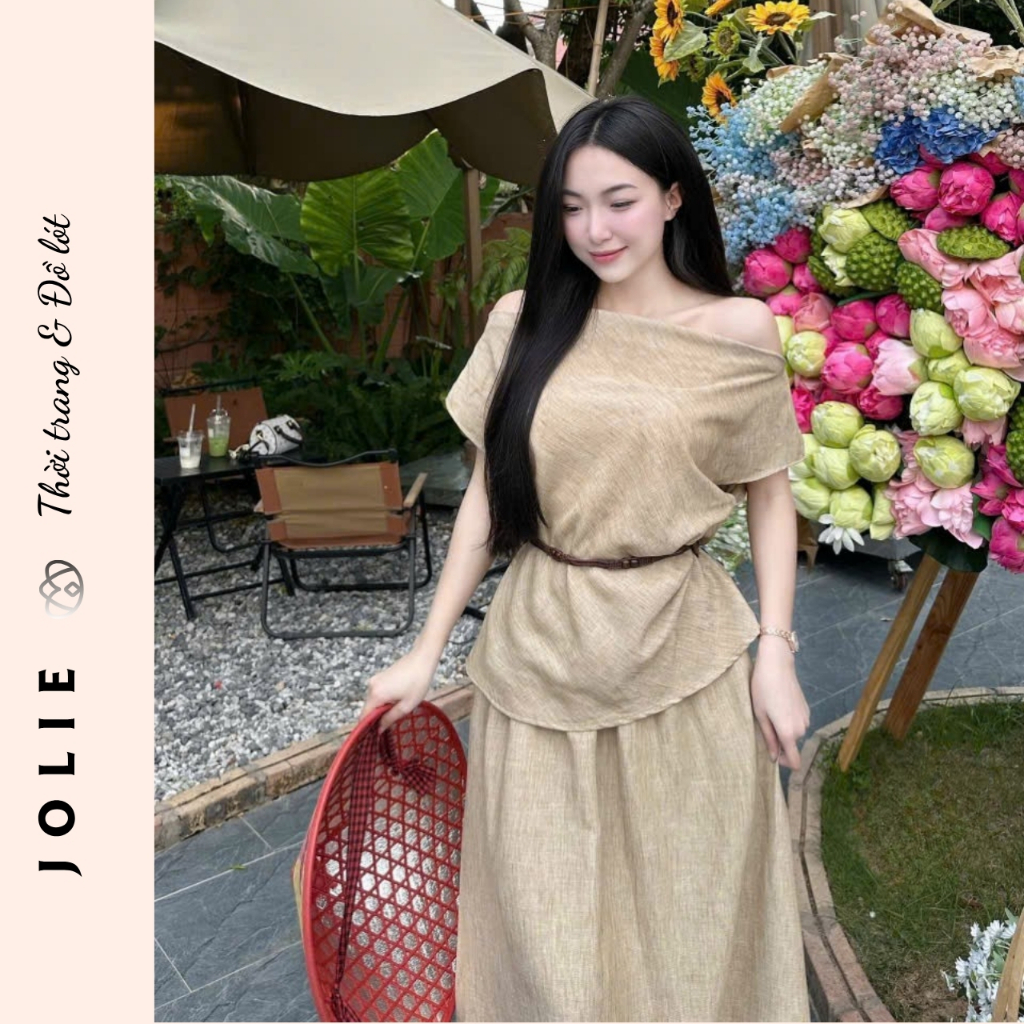 Set Bộ Đũi Linen JOLIE Cao Cấp – Áo Kiểu Phối Chân Váy Dài Vintage Thanh Lịch