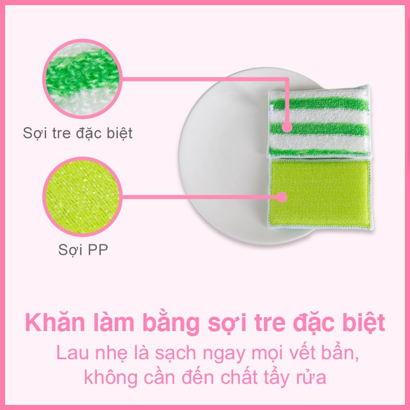 COMBO 2 Miếng rửa chén đa năng sợi tre MyJae, miếng rửa chén chống xước 2 mặt, siêu bền đánh bay dầu bẩn