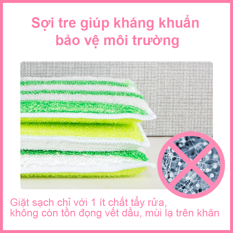 COMBO 2 Miếng rửa chén đa năng sợi tre MyJae, miếng rửa chén chống xước 2 mặt, siêu bền đánh bay dầu bẩn