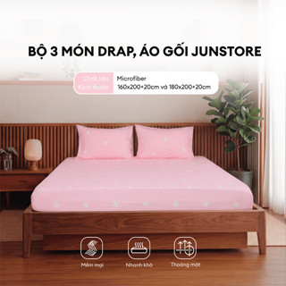 [Giá Sốc] Bộ Drap NIN House Jun 160x200+20cm & 180x200+30cm | Microfiber Mềm Mịn, Thoáng Khí bộ 3 món