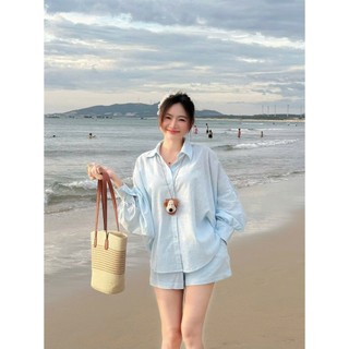 SET SƠ MI XANH TAY PHỒNG SHORT-0235