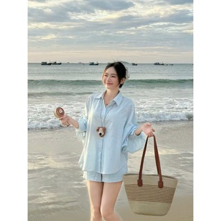 SET SƠ MI XANH TAY PHỒNG SHORT-0235