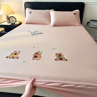 Chiếu Băng Lạnh Thêu Cabybara Mát lạnh, Set 3 Món Chiếu Điều Hòa Băng Lạnh Bọc Đệm Kèm 2 Vỏ Gối