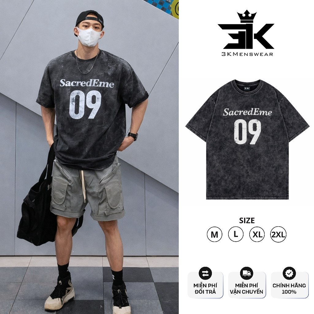 Áo phông wash xám khói 3KMENSWEAR local brand oversize form rộng unisex nam nữ