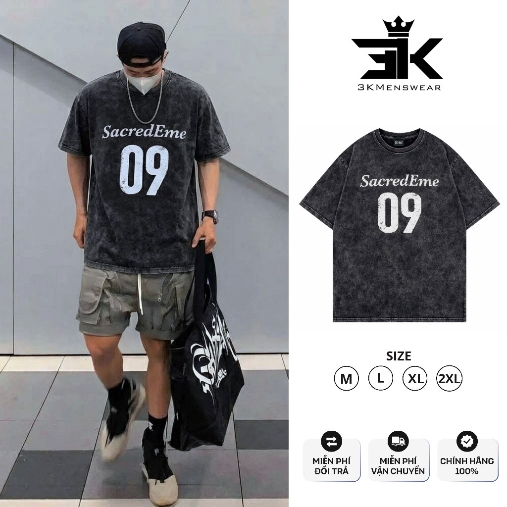 Áo phông wash xám khói 3KMENSWEAR local brand oversize form rộng unisex nam nữ