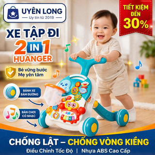 Xe Tập Đi 2 Trong 1 Huanger Cho Bé 6–18 Tháng, Chống Lật An Toàn, Điều Chỉnh Độ Cao, Nhạc Tiếng Anh