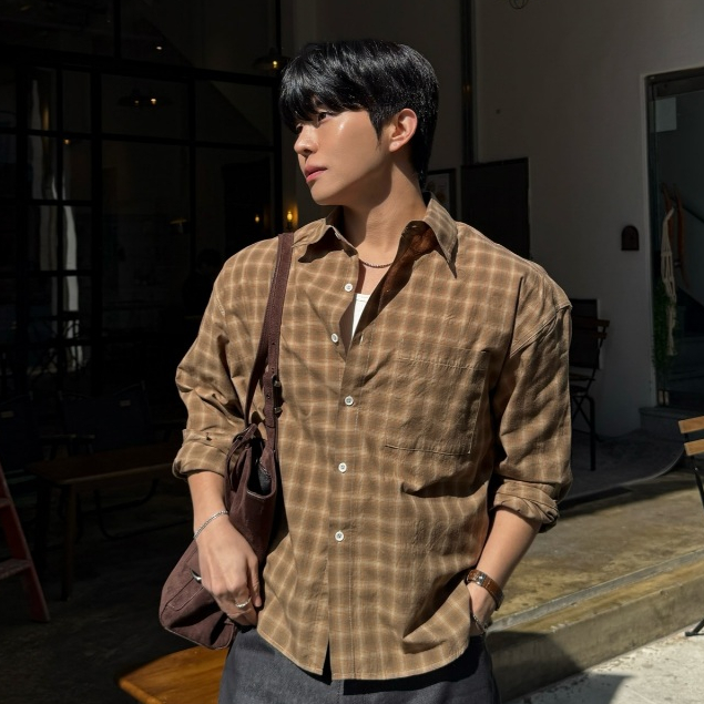 Áo Sơ Mi Caro Nam Halley Hàn Quốc - Sơ Mi Dài Tay Form Rộng Khoác Ngoài Đi Cafe Dạo Phố A56