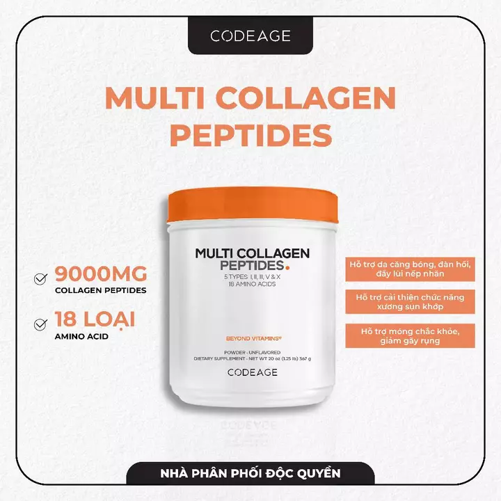 Bột Collagen Thủy Phân Codeage chính hãng- Multi Collagen Peptides Giúp Trẻ Hóa Làn Da Và Hõ Trợ Xương Khớp 567g