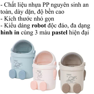Thùng rác robot mini HOKORI nhựa VIỆT NHẬT có nắp trong suốt,Thùng rác để bàn, phòng ngủ, ô tô 5268