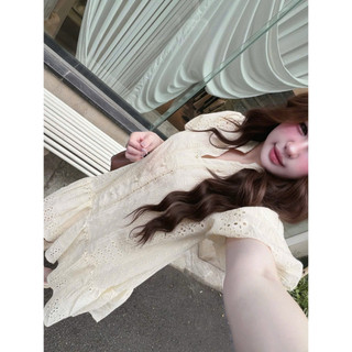 Váy Đầm Babydoll Tay Bồng Dáng Bầu KhanhLe, Váy Cộc Tay Dáng Ngắn Ren Thô Boi