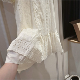 Váy Đầm Babydoll Tay Bồng Dáng Bầu KhanhLe, Váy Cộc Tay Dáng Ngắn Ren Thô Boi