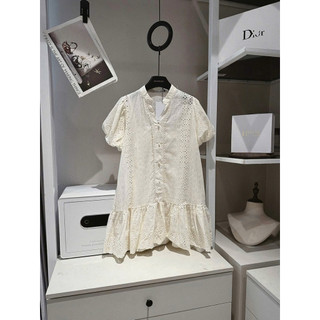 Váy Đầm Babydoll Tay Bồng Dáng Bầu KhanhLe, Váy Cộc Tay Dáng Ngắn Ren Thô Boi