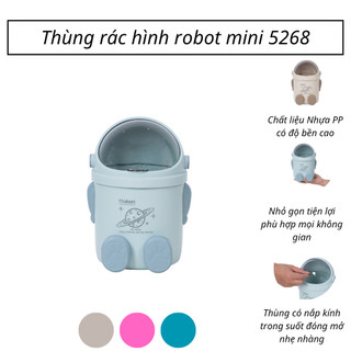 Thùng rác robot mini HOKORI nhựa VIỆT NHẬT có nắp trong suốt,Thùng rác để bàn, phòng ngủ, ô tô 5268