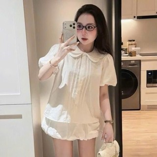 Set Bộ Nữ Áo Sơ Mi Cộc Tay Cổ Sen Bèo Tầng Mix Chân Váy Bí – Set Tiểu Thư Hàn Quốc Dễ Thương Joolate Set125
